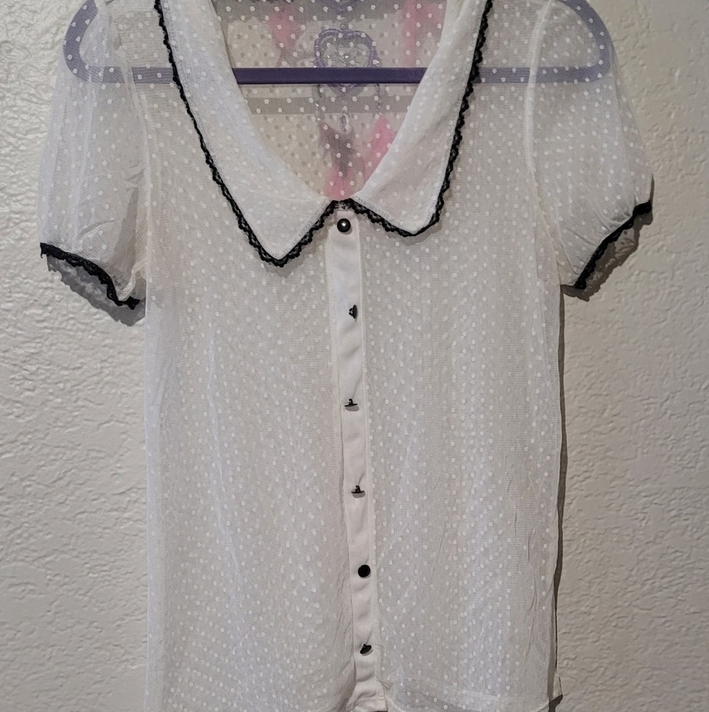 Sheer Polka-dot Blouse with collar
